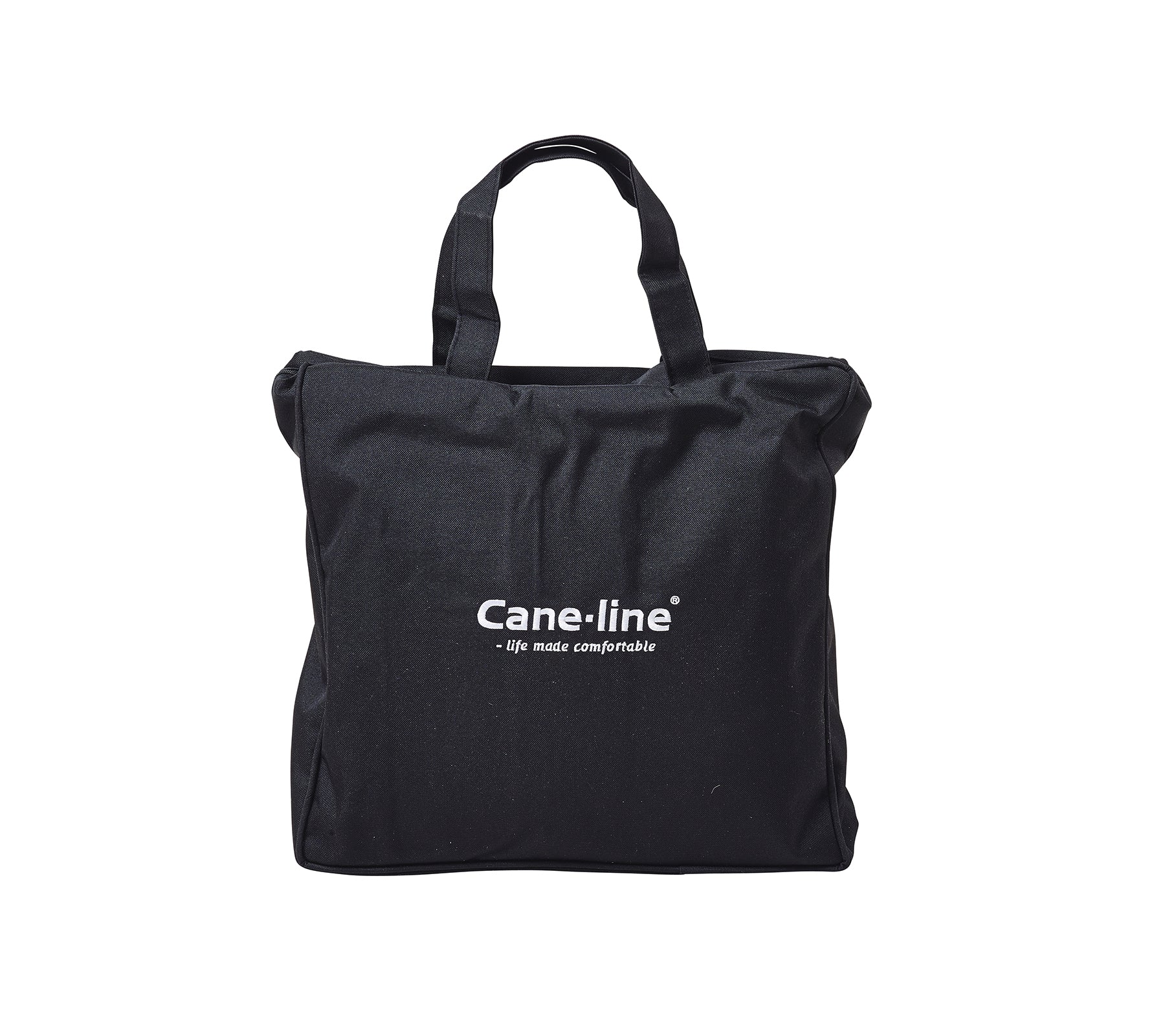 Schwarze Tragetasche mit dem Cane-line Logo in Weiß. Geeignet für verschiedene Zwecke und kombiniert Stil und Funktionalität.