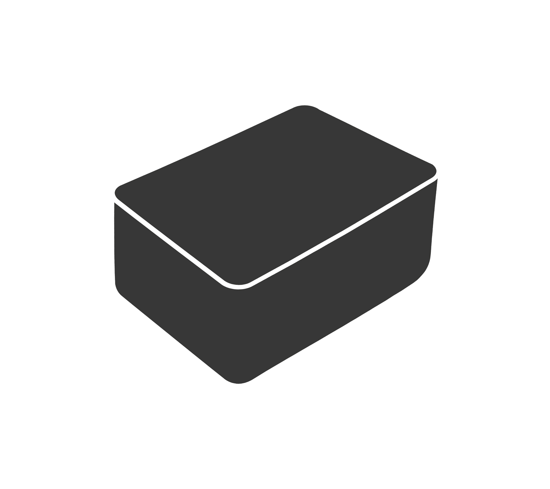Illustration einer rechteckigen Aufbewahrungsbox mit einer glatten Oberfläche und abgerundeten Kanten.