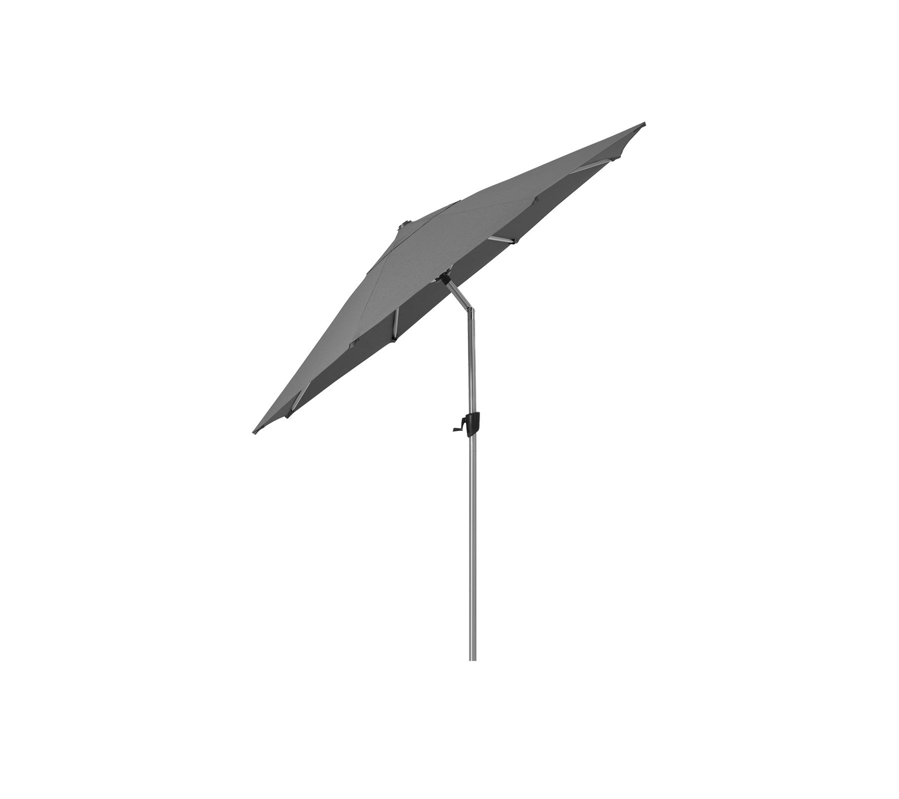 Ein schlanker, moderner Regenschirm mit einem rechteckigen Dach, das von einem schlanken Pole getragen wird, entworfen zum Schatten und Schutz.