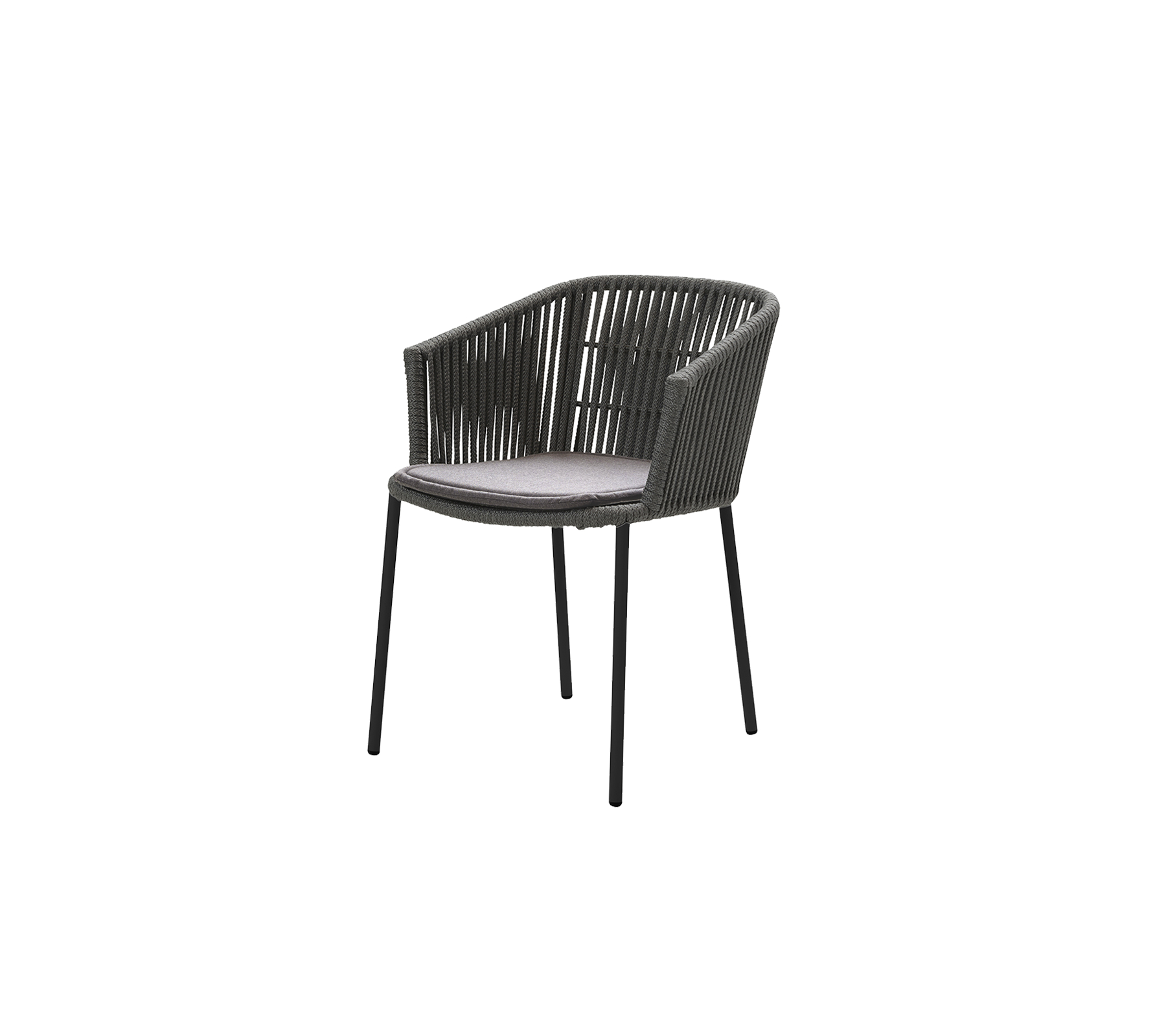 Eleganter Stuhl mit gewebtem Design, ausgestattet mit einem bequemen Kissen und schlanken Beinen, perfekt für legere Sitzgelegenheiten.