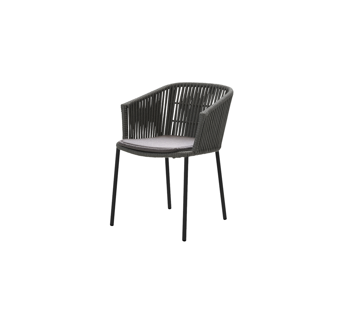 Eleganter Stuhl mit gewebtem Design, ausgestattet mit einem bequemen Kissen und schlanken Beinen, perfekt für legere Sitzgelegenheiten.