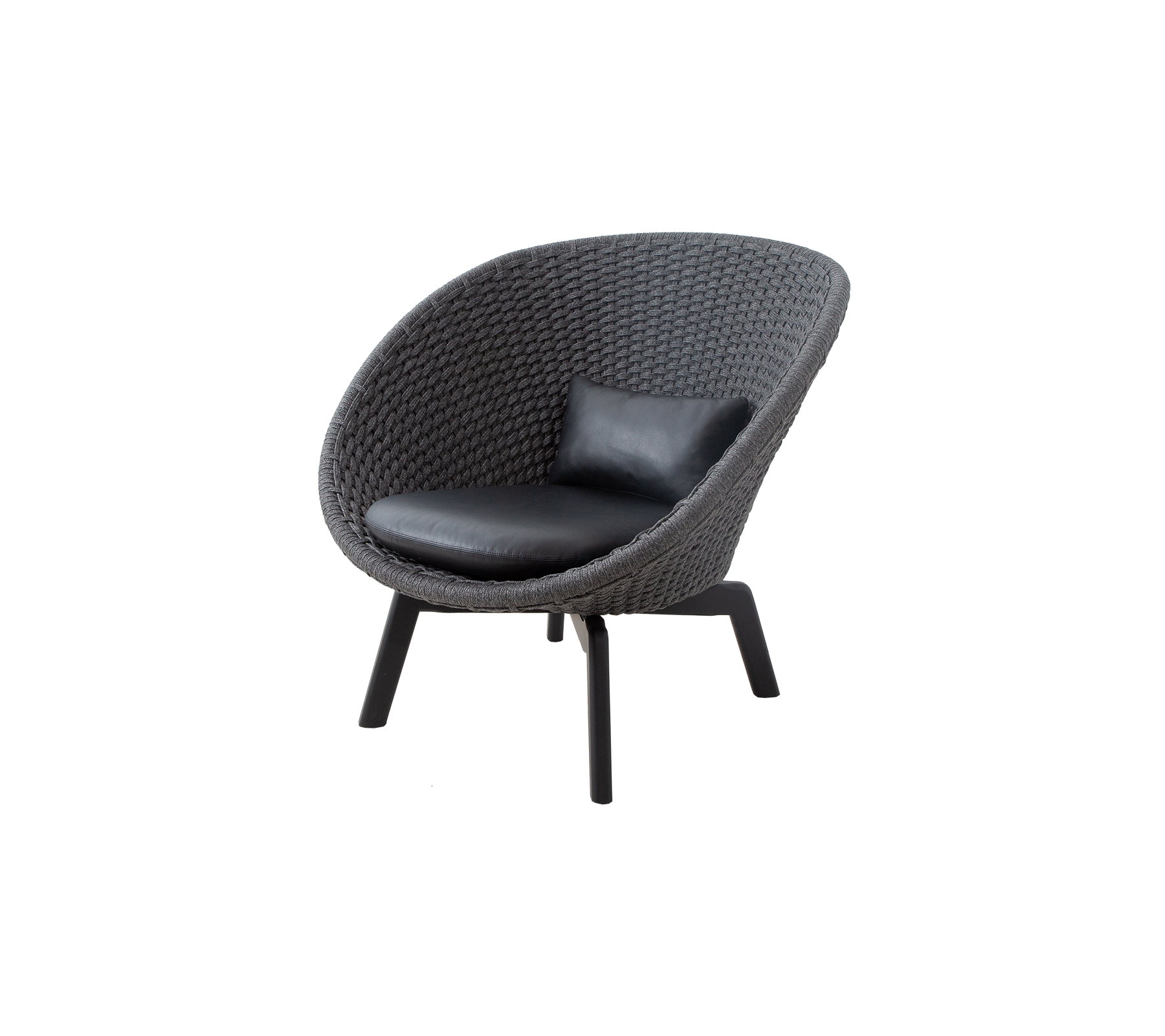 Stilvoller, runder Sessel mit strukturiertem Äußeren und einem eleganten Lederkissen, perfekt für moderne Dekoration.