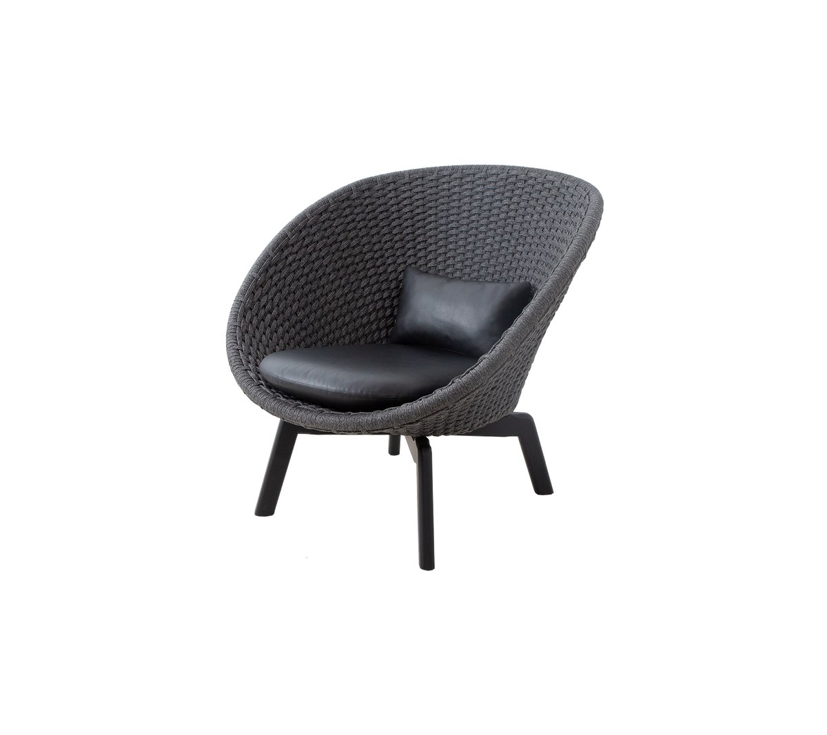 Stilvoller, runder Sessel mit strukturiertem Äußeren und einem eleganten Lederkissen, perfekt für moderne Dekoration.