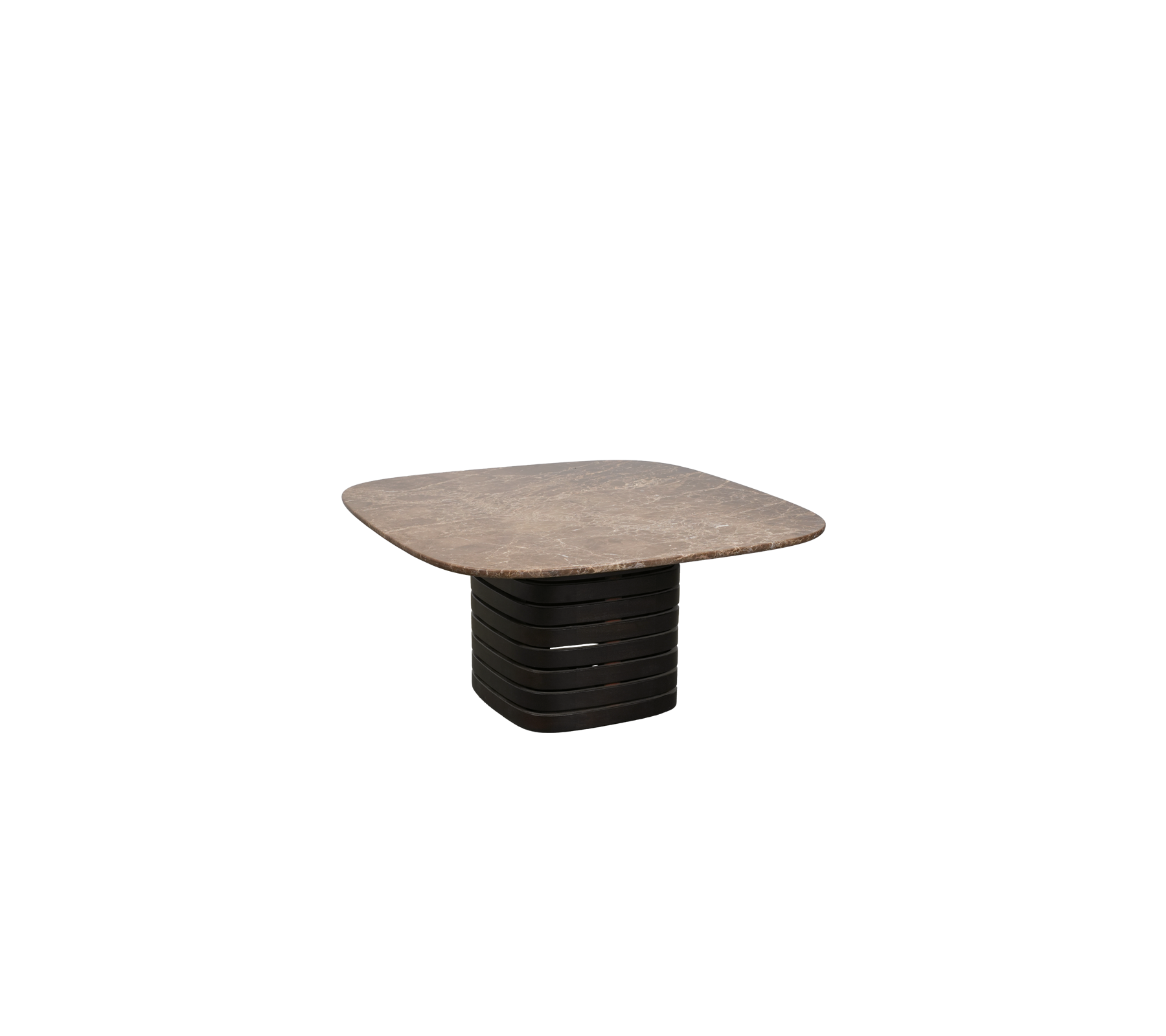 Zeitgenössischer dunkelbrauner Tisch mit einzigartigem Design.