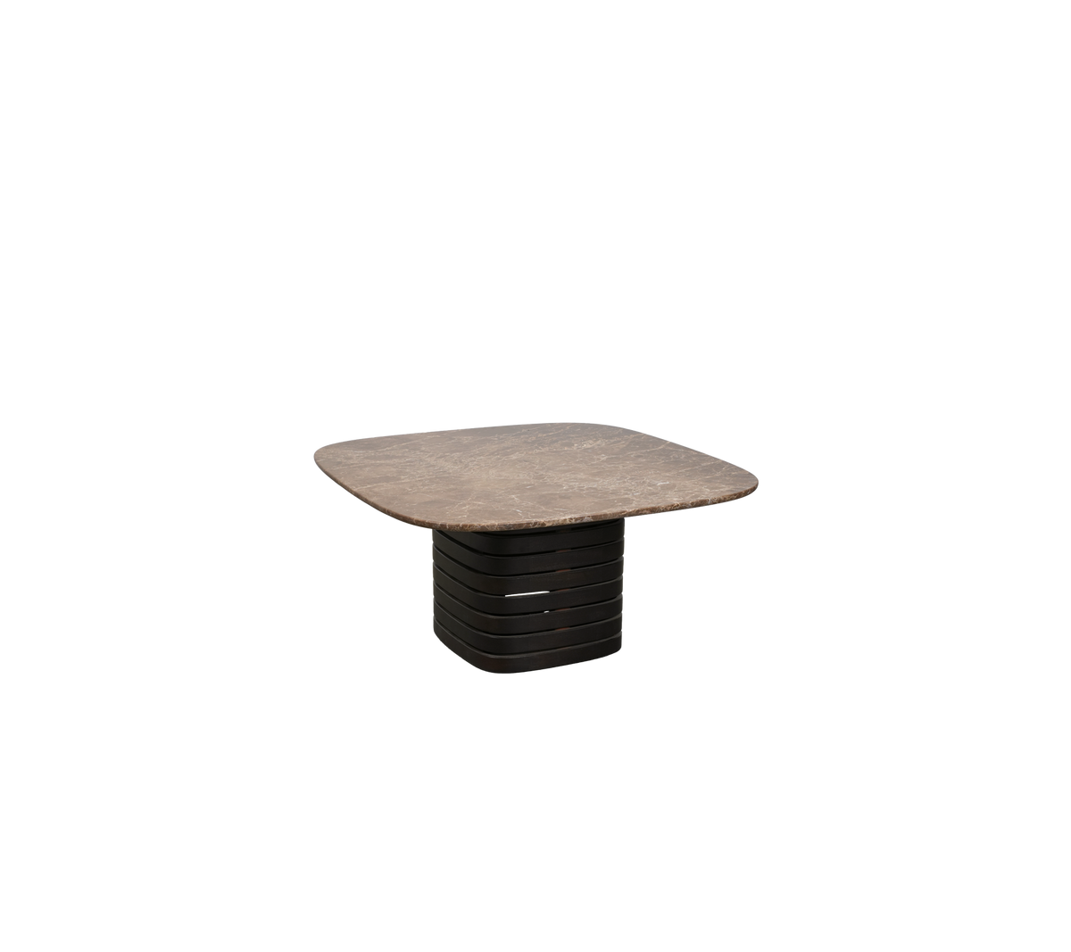 Zeitgenössischer dunkelbrauner Tisch mit einzigartigem Design.