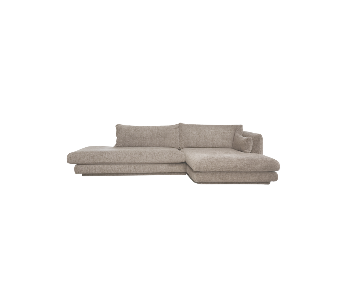 Hellbraune moderne Sofa mit einem modularen Design und weichen Kissen.