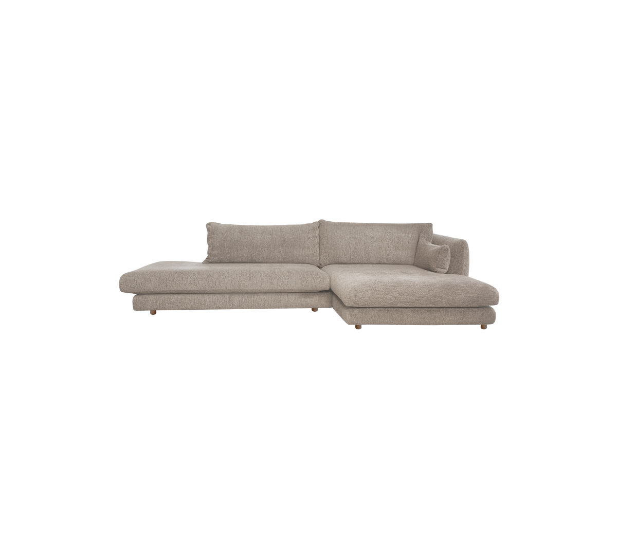 Hellbraunes Ecksofa mit modernem Design.