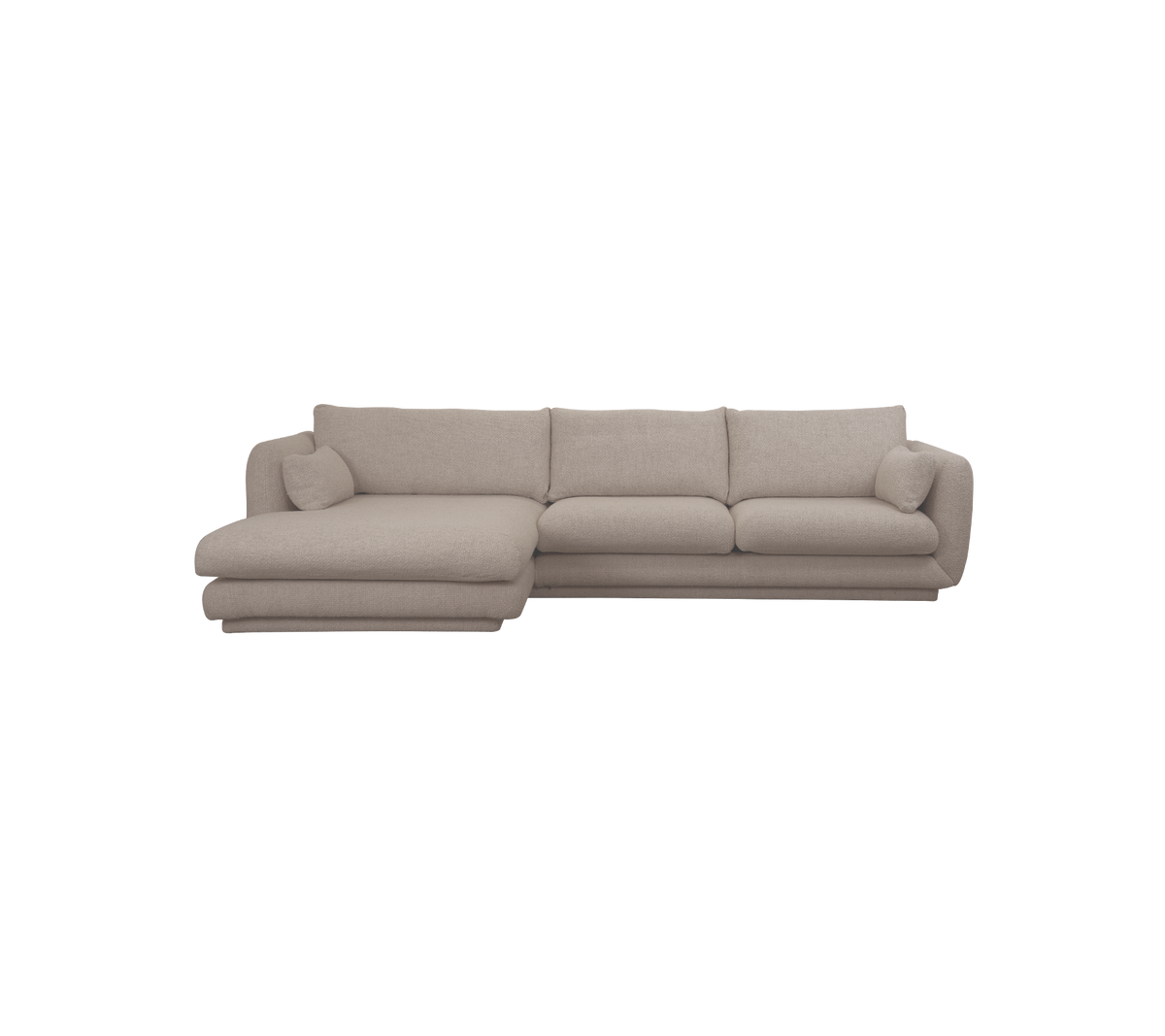 Hellbraunes modernes Sofa mit einer Chaiselong-Konfiguration.