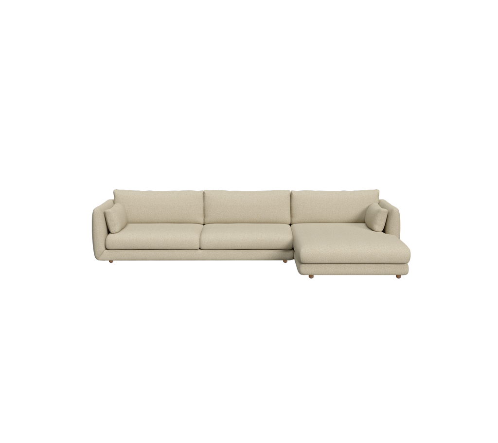 Helle braune moderne Ecksofa in einem zeitgenössischen Lounge-Ambiente.