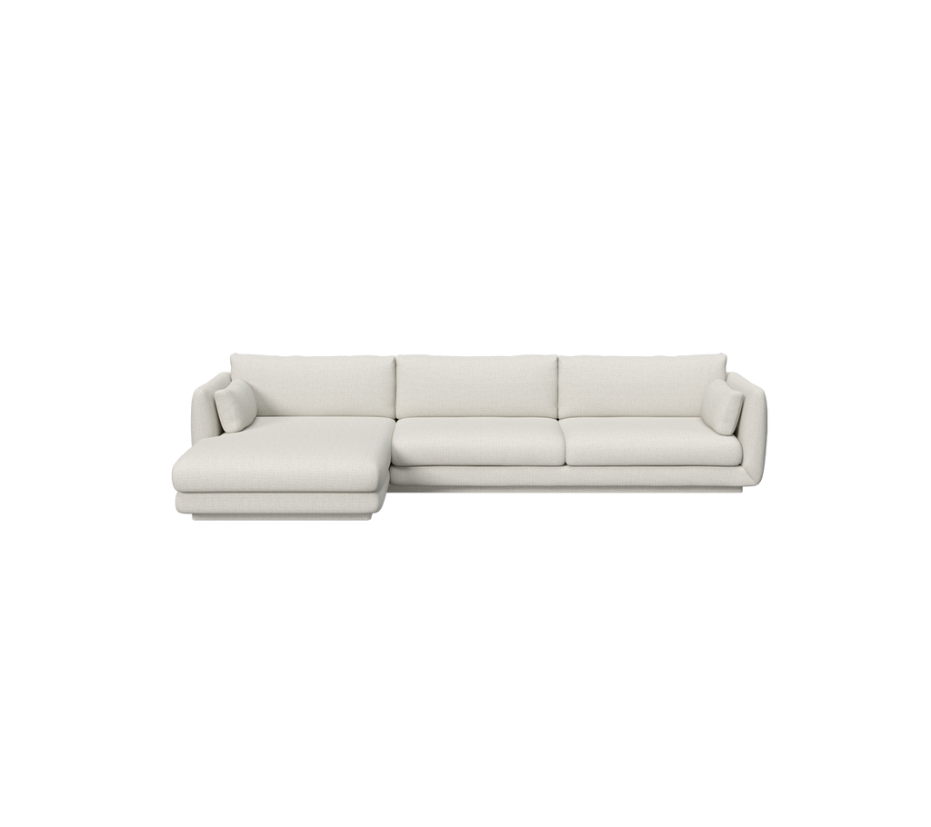 Moderne sandfarbige Wohnlandschaft mit einem klaren Design.