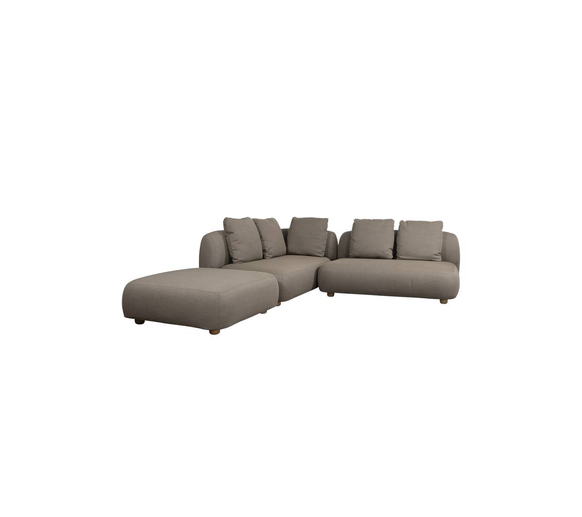 Moderne Ecksofa in einem neutralen Braunton mit plüschigen Kissen und einem geräumigen Design für komfortables Sitzen. Perfekt zur Entspannung.