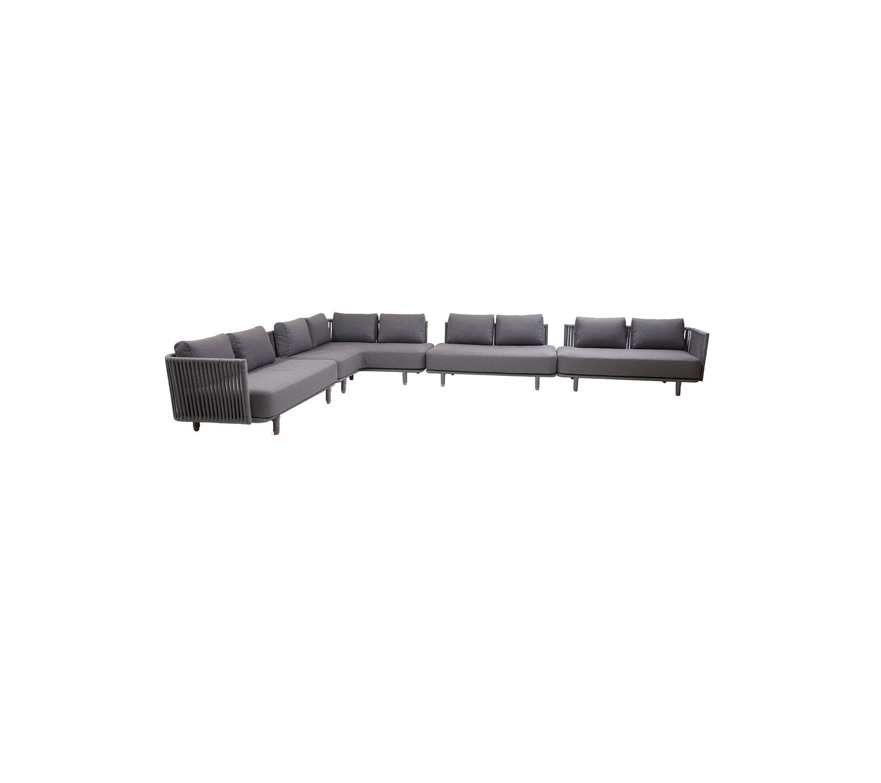 Moderne Ecksofa im U-Design, bezogen mit grauem Stoff und bequemen Kissen für ein gemütliches Sitzgefühl.