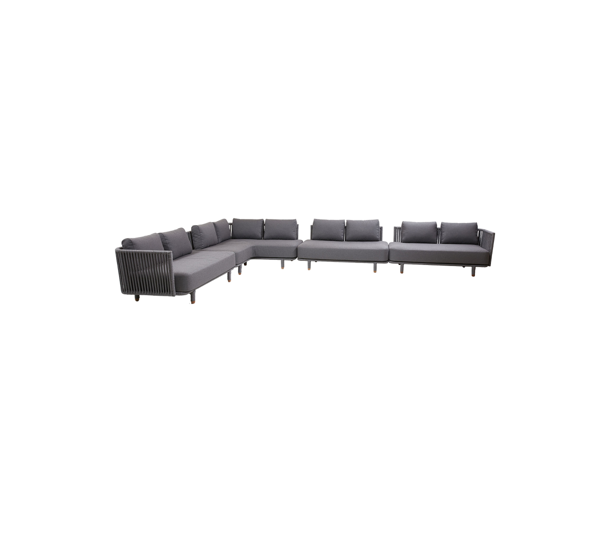 Moderne Ecksofa im U-Design, bezogen mit grauem Stoff und bequemen Kissen für ein gemütliches Sitzgefühl.