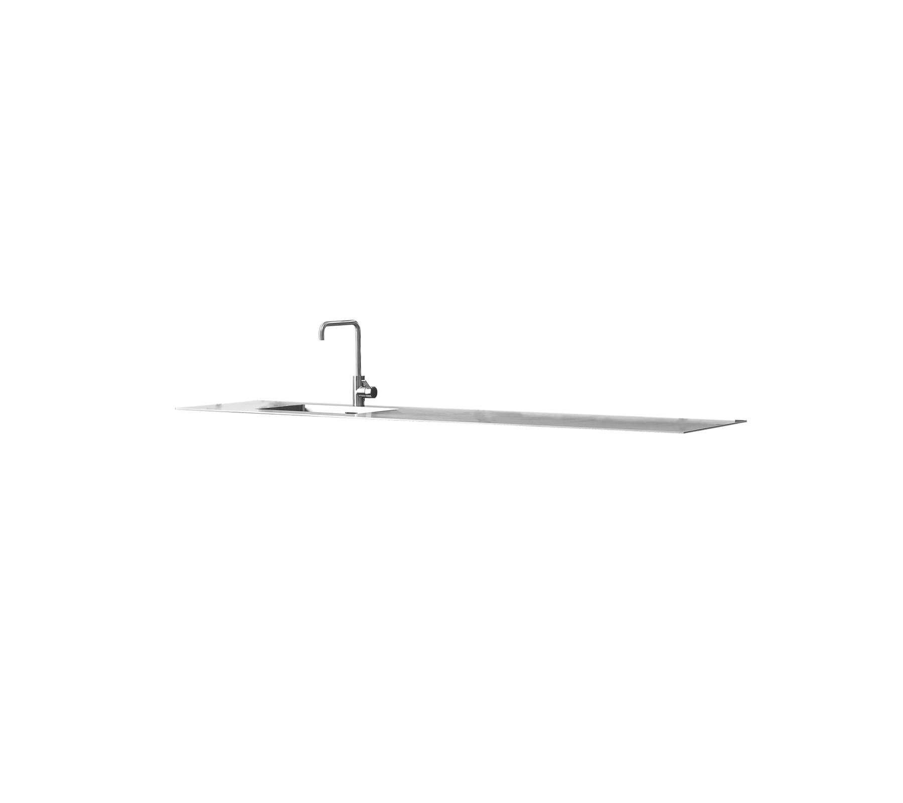 Eleganter Wasserhahn aus Silber mit einem langen Auslauf und modernem Design, geeignet für verschiedene Waschbeckenanwendungen.
