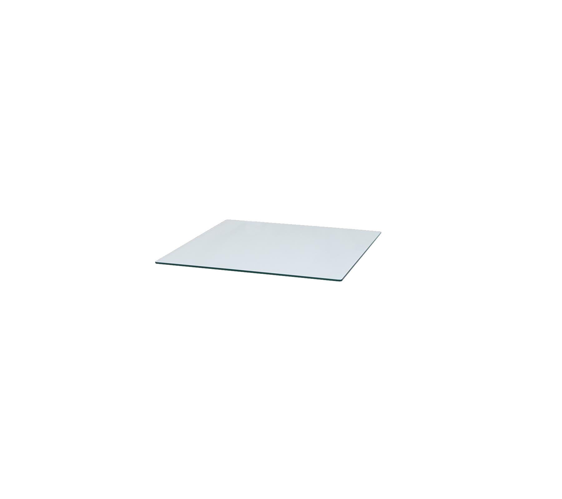 Transparentes Glaspaneel, rechteckige Form, geeignet für verschiedene Anwendungen wie Tischplatten oder Displayflächen.