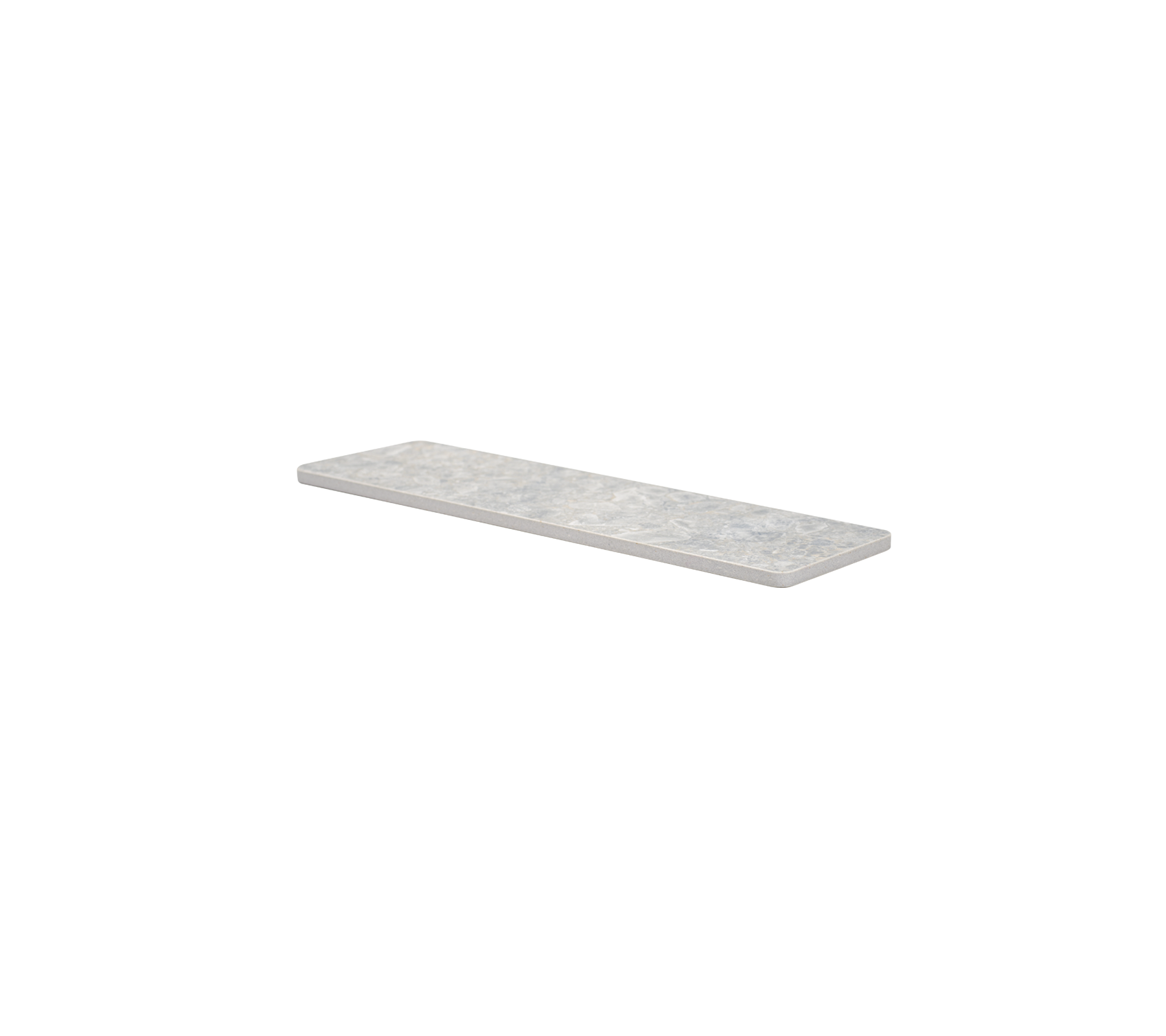 Eine schlanke, rechteckige Arbeitsplatte mit einer glatten Oberfläche in einem hellgrauen Farbton, ideal für verschiedene Anwendungen.