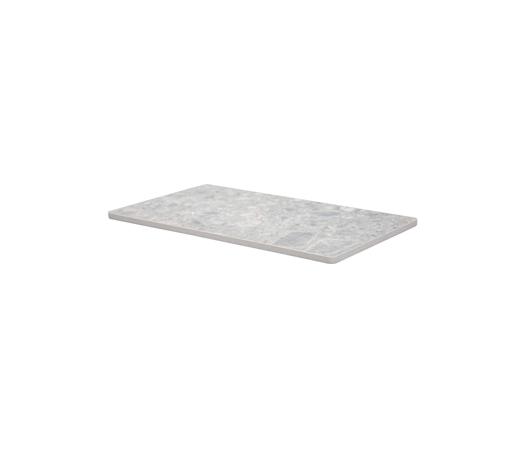 Eine schlanke, rechteckige Arbeitsplatte mit einer glatten, strukturierten Oberfläche in hellgrauen Tönen, ideal für die Küche oder das Badezimmer.